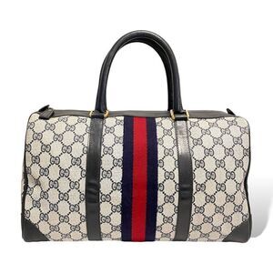 ❤️SOLD❤️GUCCI Vintage Sherry Line Navy Blue Monogram Tote